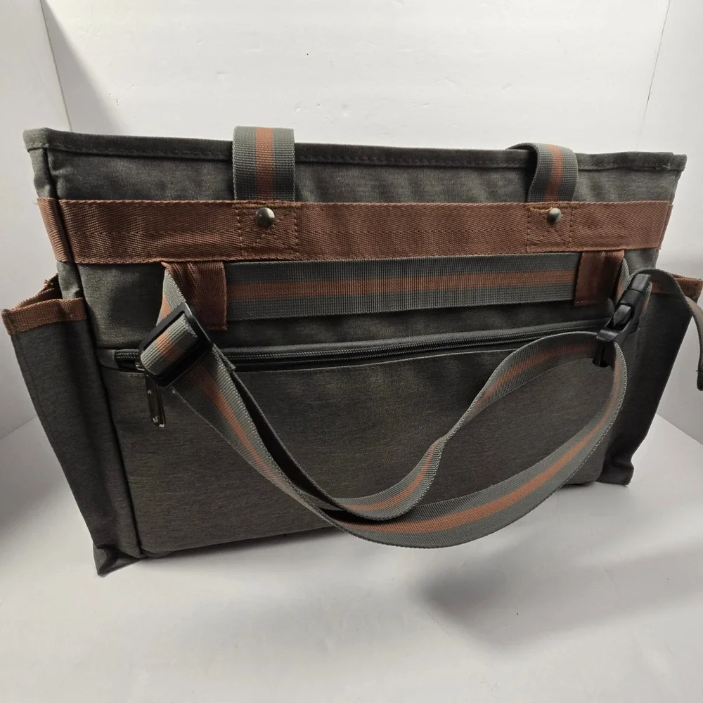 Lexeeco Utility Tote Bag Gray Canvas Organizer Insulated Bottom with Dividers